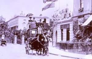 Pittville Gates in 1890s with horse drawn omnibus